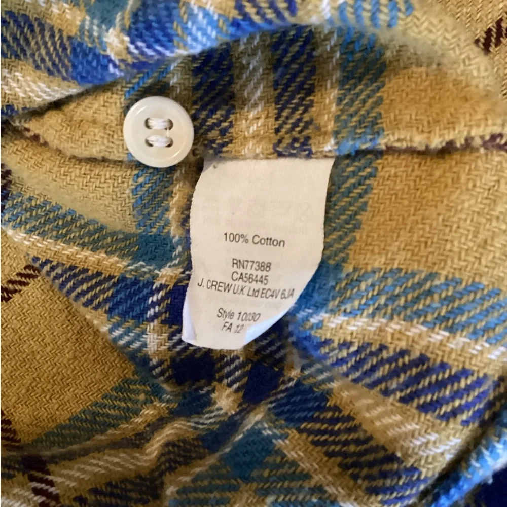 LIKE NEW CREW TEXTURED WEAVE BUTTON DOWN SHIRT TAILORED FIT MUSTARD PLAID 4